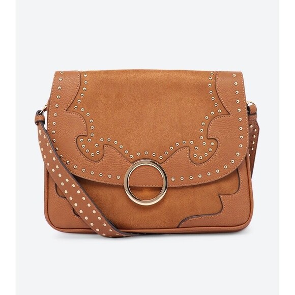 Aldo Praleng Studded Magnetic Snap Closure CrossBody Purse Bag- Brown/Cognac NWT - Picture 1 of 8